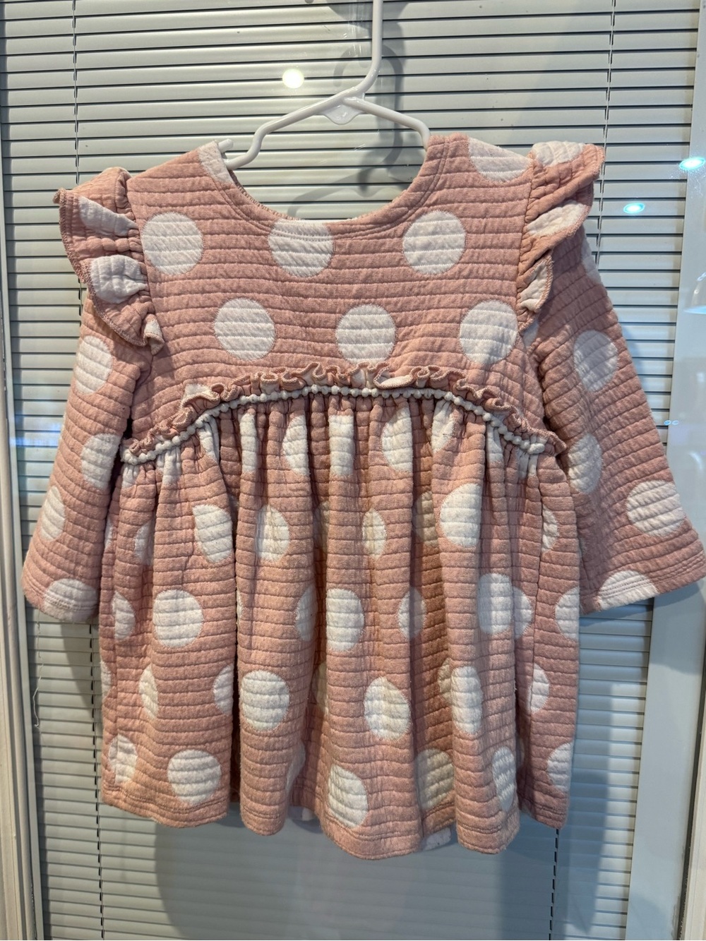 Pippa & Julie Girls Size 5 Pink Polka Dot Ruffle Tunic Top Thick Boutique